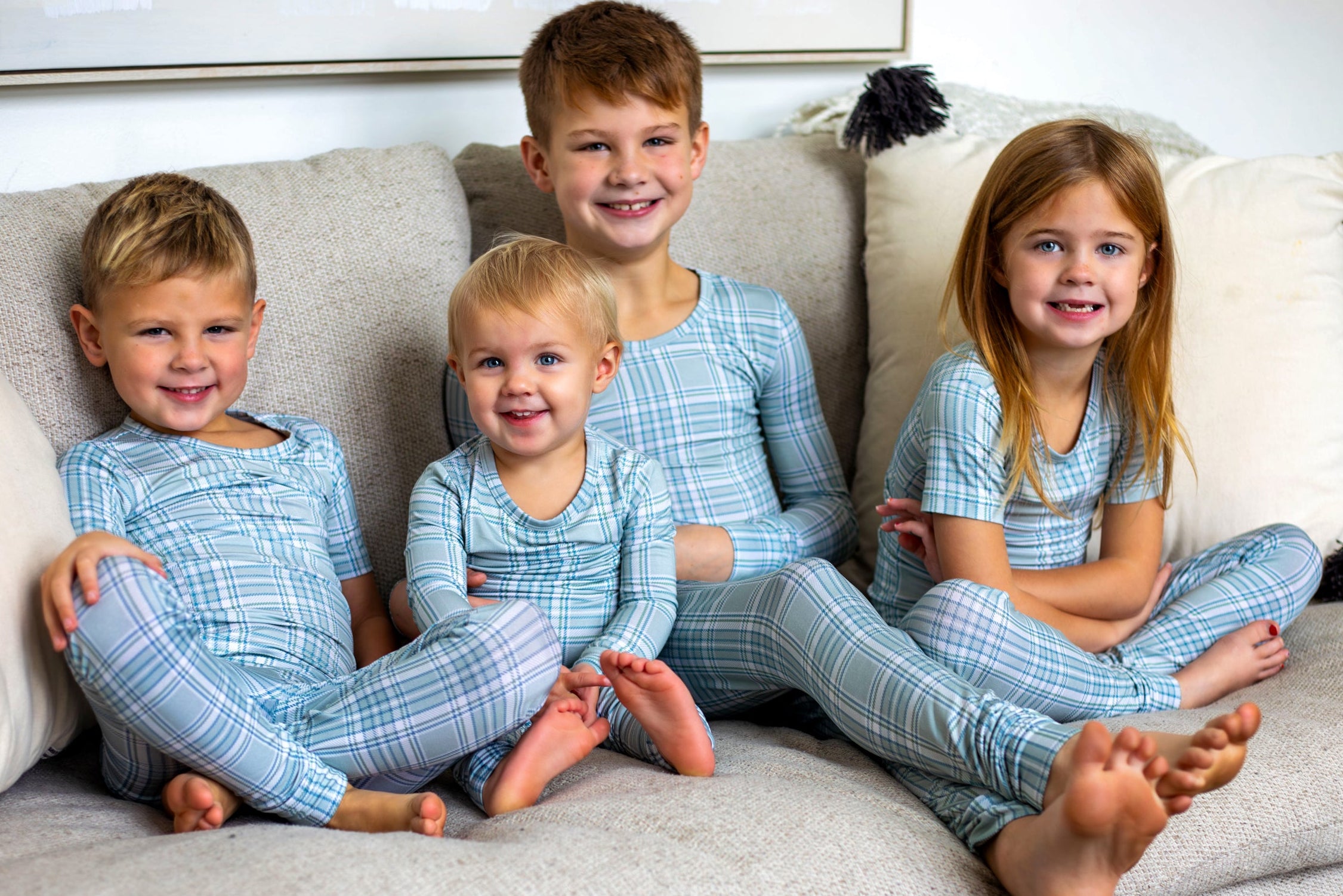 Earthly Threads bamboo buffalo plaid pajama sets available in long sleeve or short sleeve are perfect for matching all of your kids for the holidays.