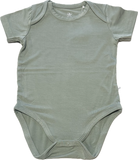 Earthly Threads short sleeve bamboo baby onesie in neutral shades like bamboo green that's ideal for comfort year-round.