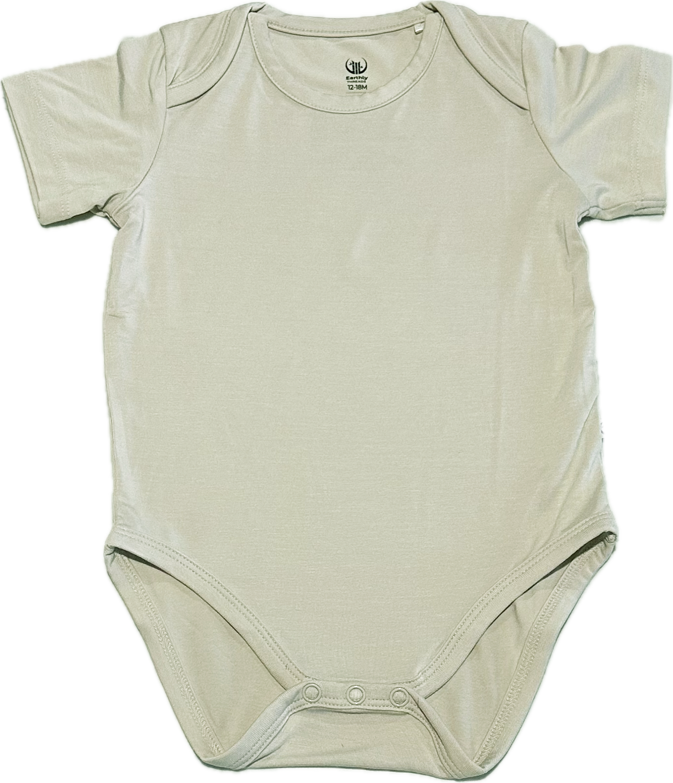 Earthly Threads short sleeve bodysuit or onesie made with buttery soft bamboo, available in neutral hues like stalk tan.